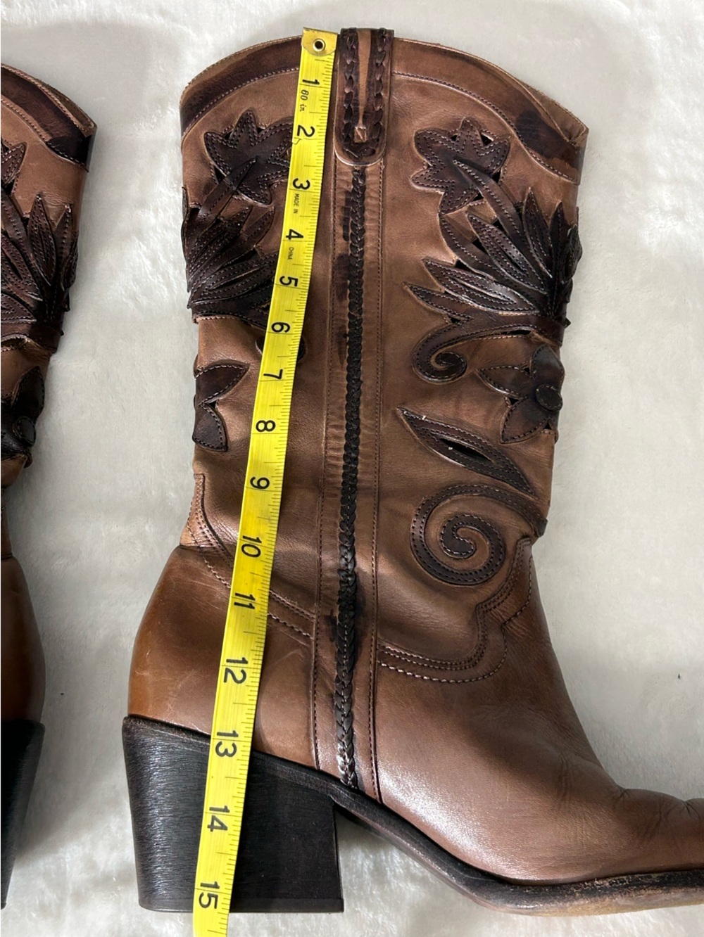 Carlos Santana Slinger Brown Leather Die Cut Western Heeled Boots Pullon Size 9 - Picture 8 of 16